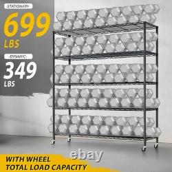 Unité de rayonnage en fil 5 niveaux avec roues, unités de rayonnage en métal résistant de 185 cm Unité de rayonnage en fil 5 niveaux avec roues, unités de rayonnage en métal résistant de 185 cm