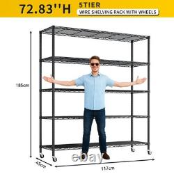 Unité de rayonnage en fil 5 niveaux avec roues, unités de rayonnage en métal résistant de 185 cm