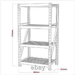 Unité de rayonnage robuste Sealey avec 4 étagères en treillis, capacité de 640 kg par niveau, 978 mètres.