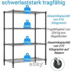 Unités de rangement en métal à étagères réglables à 4 niveaux avec roues, support lourd.